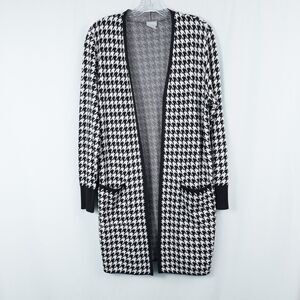 Chicos Houndstooth Cashmere Blend Long Cardigan Womens 1 Medium Black White